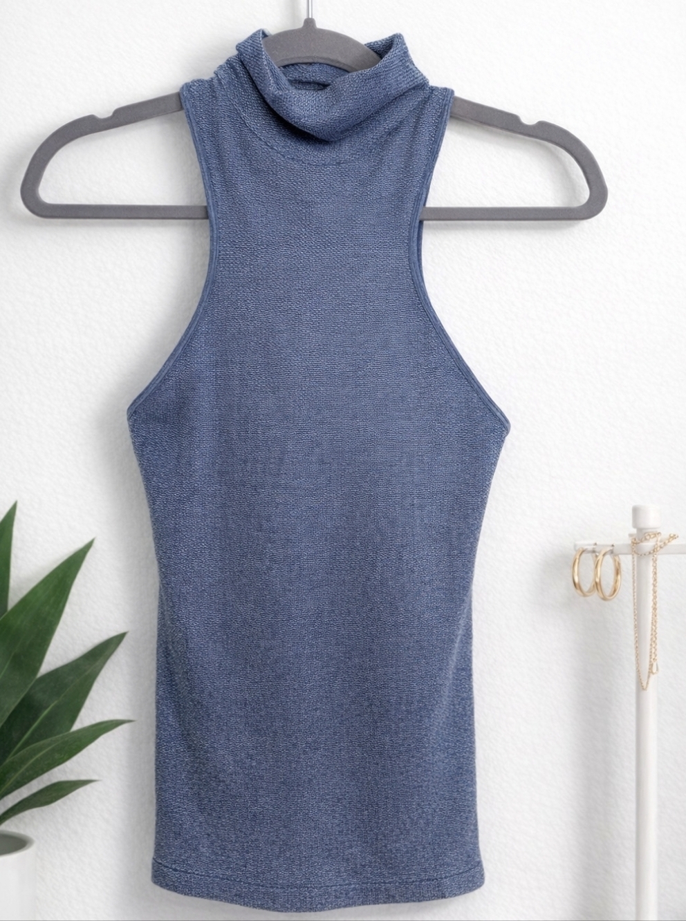 Sleeveless Mock Neck Tank Top - Blue